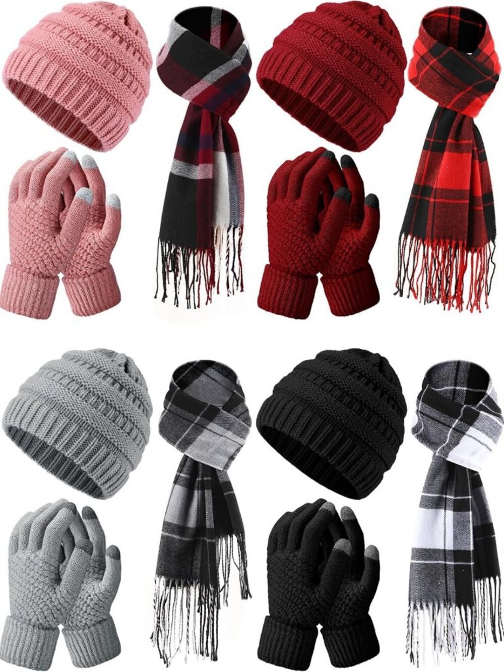 12 Pcs Winter Warmer Set Including Knit Beanie Hat Long Scarf Touch Screen